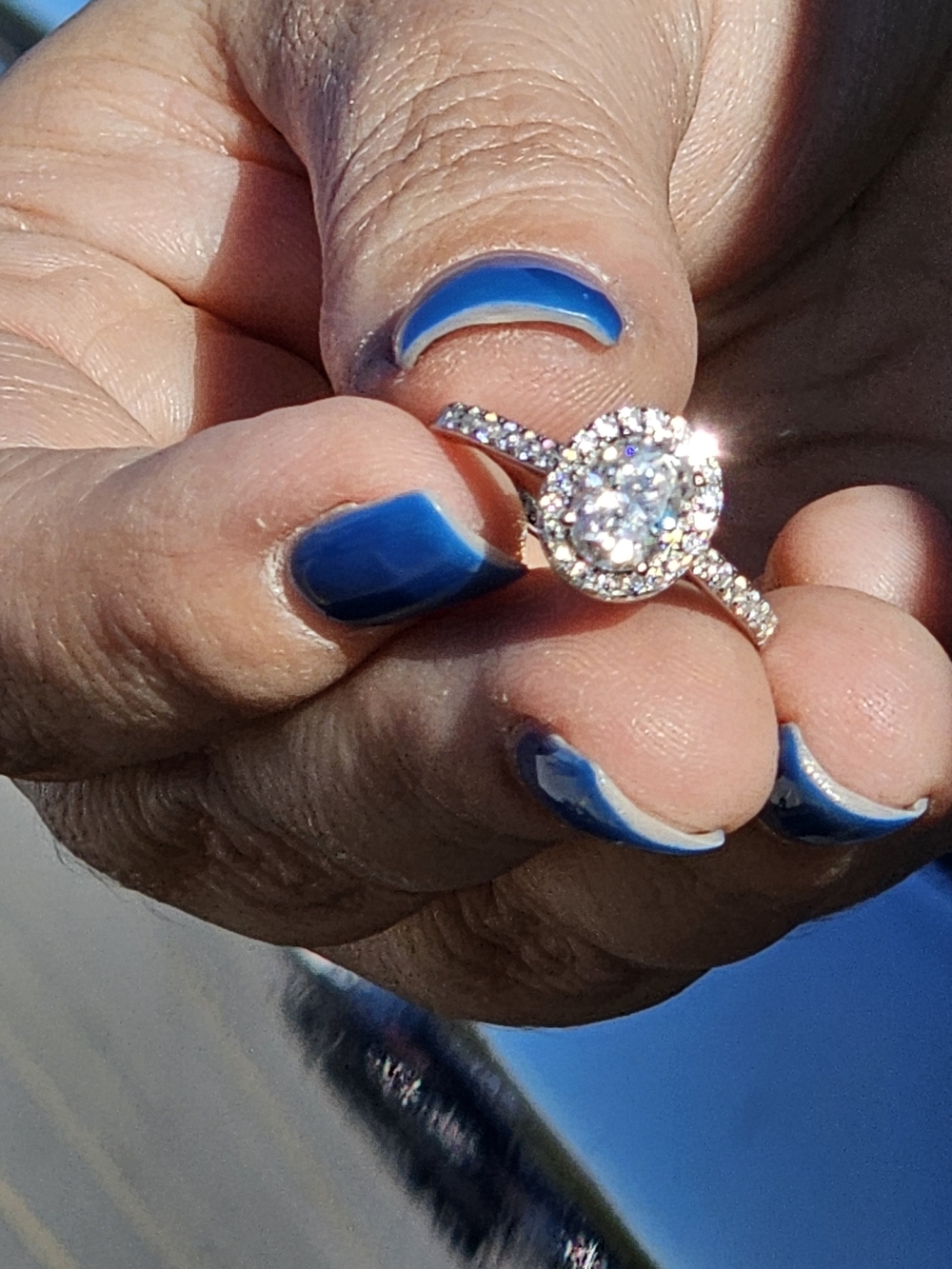 Classic Silver Halo Oval Moissanite Engagement Ring S925 - Picture 8 of 8